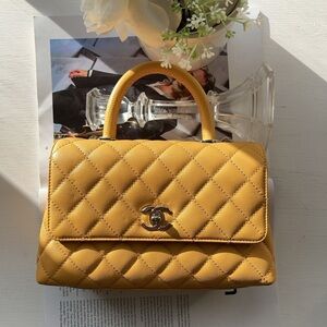 Chanel Caviar Small Coco Lizard Handle Flap Yellow 2024